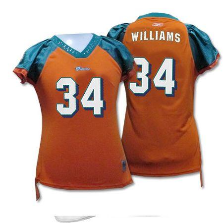 Dolphins #34 Ricky Williams Orange Women's Field Flirt Stitched NFL Jersey